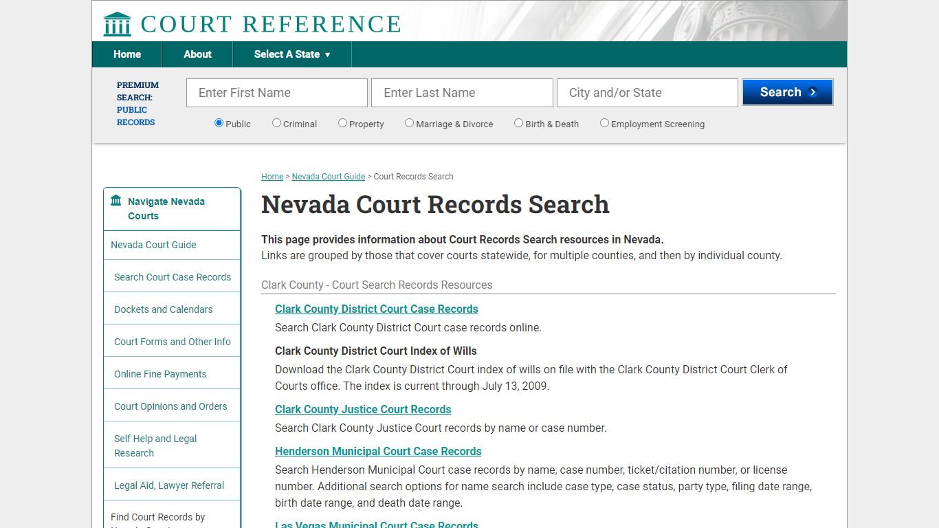Nevada Court Records Search | CourtReference.com